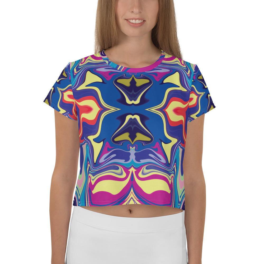 Abstract Cool Blue Camo Crop Top