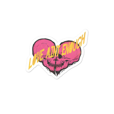 Twin Skull Love Ain't Enough Heart Sticker