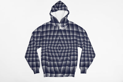 Dark Blue Psychedelic Geometric Pattern Illusion Hoodie Pullover