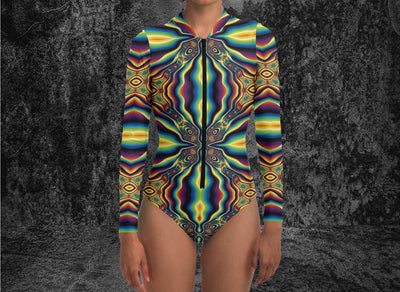 Fractals Psychedelic Art Print Long Sleeve Bodysuit - kayzers