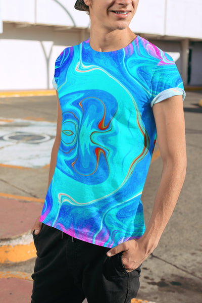 Abstract Funky Cool Art Colorful Aqua Blue T Shirt