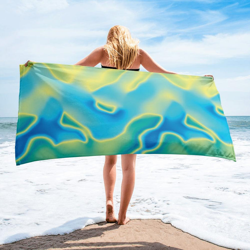 Blue Mint Green Abstract Holographic Iridescence Towel - kayzers