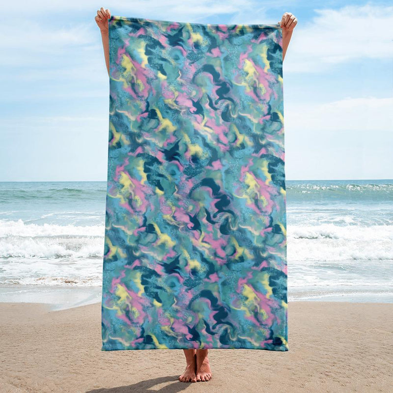 Watercolor Paint Abstract Iridescence Ombre Liquid Glitter Bath Beach Towel - kayzers