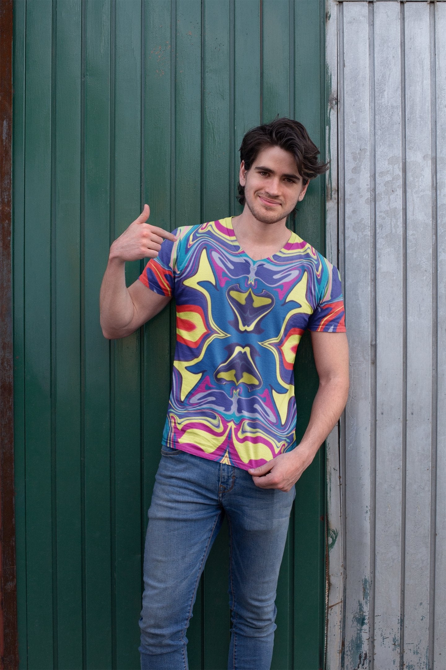 Psychedelic Funky Design Blue Camo T-Shirt