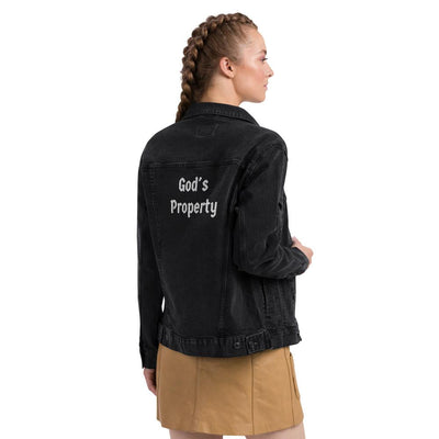 God's Property Embroidered Unisex black denim jacket - kayzers