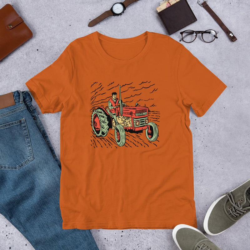Farmer Driving Tractor Short-Sleeve Unisex Cotton T-Shirt - kayzers