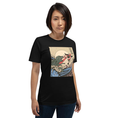 Kaiju Vs Cat Short-Sleeve Unisex Cotton T-Shirt, Monster Vs Cat Unisex Cotton T-shirt - kayzers