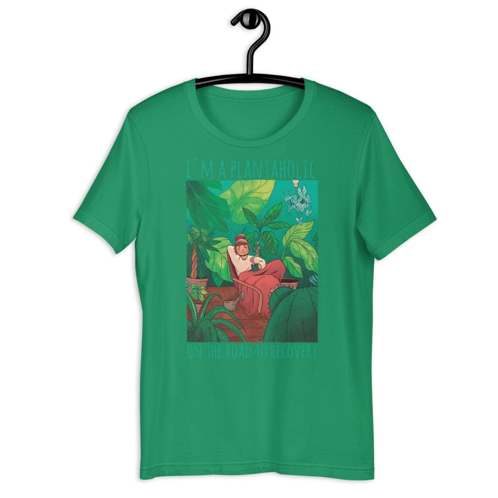 Plantaholic Short-Sleeve Unisex T-Shirt, Green Plants Painting Saying Unisex Cotton T-shirt - kayzers