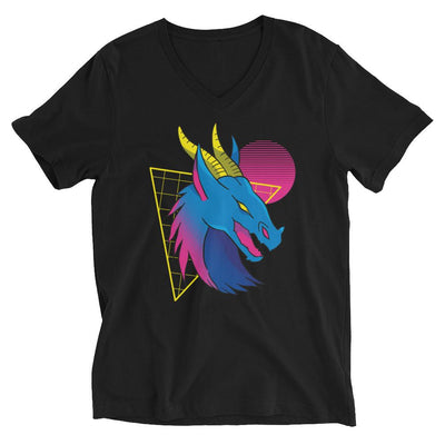Retro Neon Dragon Unisex Short Sleeve V-Neck T-Shirt - kayzers