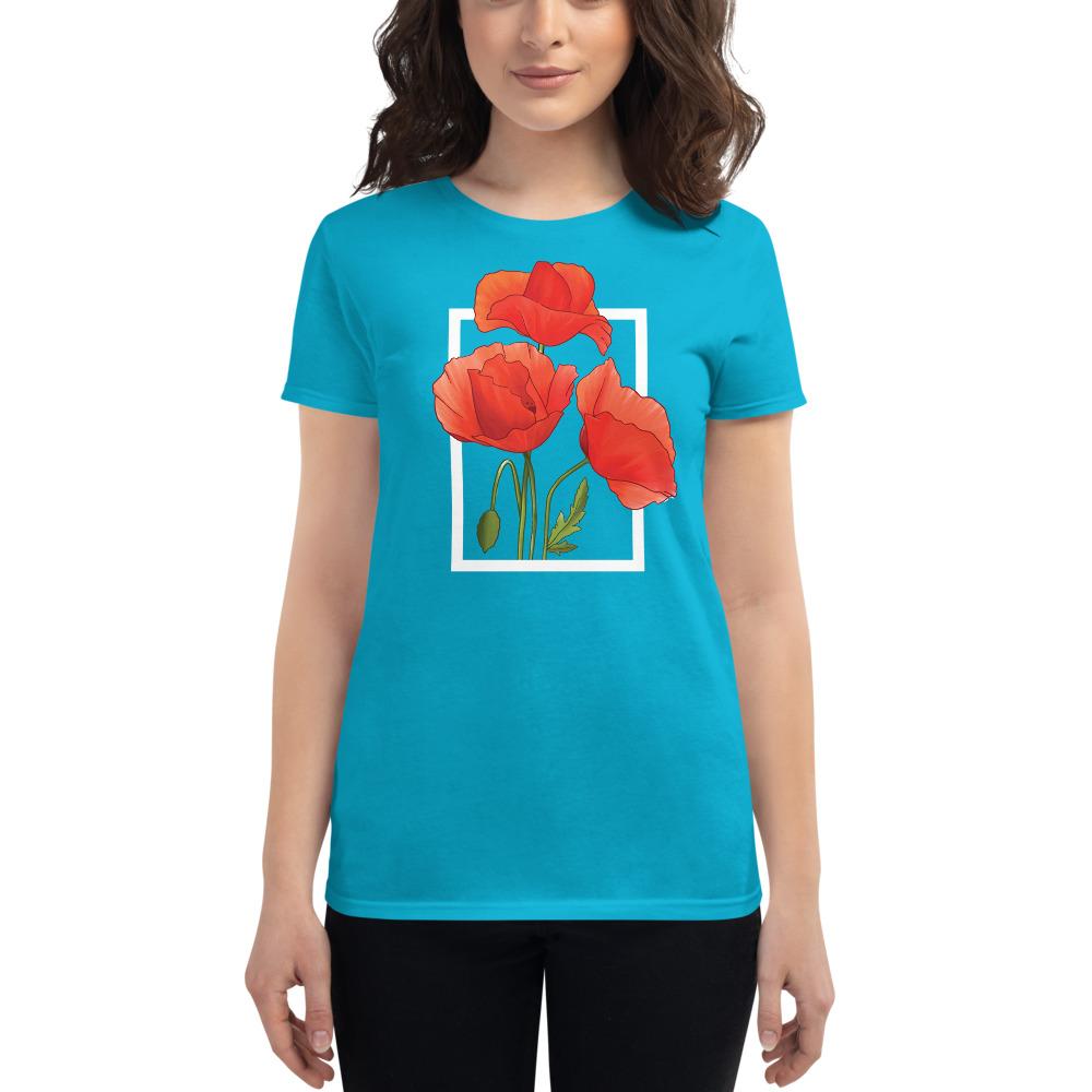 Red Poppy Flowers Women's Short Sleeve Cotton T-shirt - kayzers