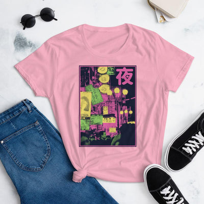 Pink Japanese Street Night View Manga Women's short sleeve t-shirt - kayzers