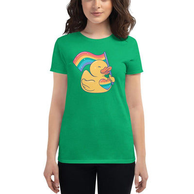 LGBT Rubber Duck Holding Flag Women's short sleeve Cotton t-shirt - kayzers