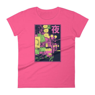 Pink Japanese Street Night View Manga Women's short sleeve t-shirt - kayzers