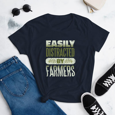 Easily Distracted By Farmers Funny Saying Women's short sleeve Cotton t-shirt - kayzers