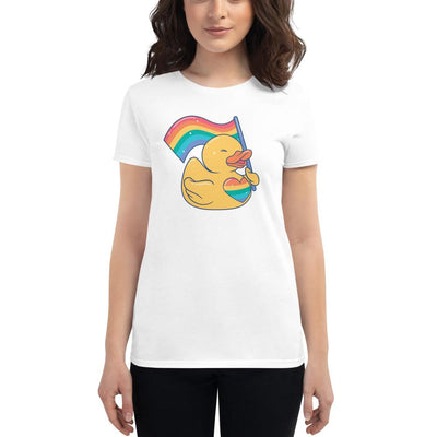 LGBT Rubber Duck Holding Flag Women's short sleeve Cotton t-shirt - kayzers